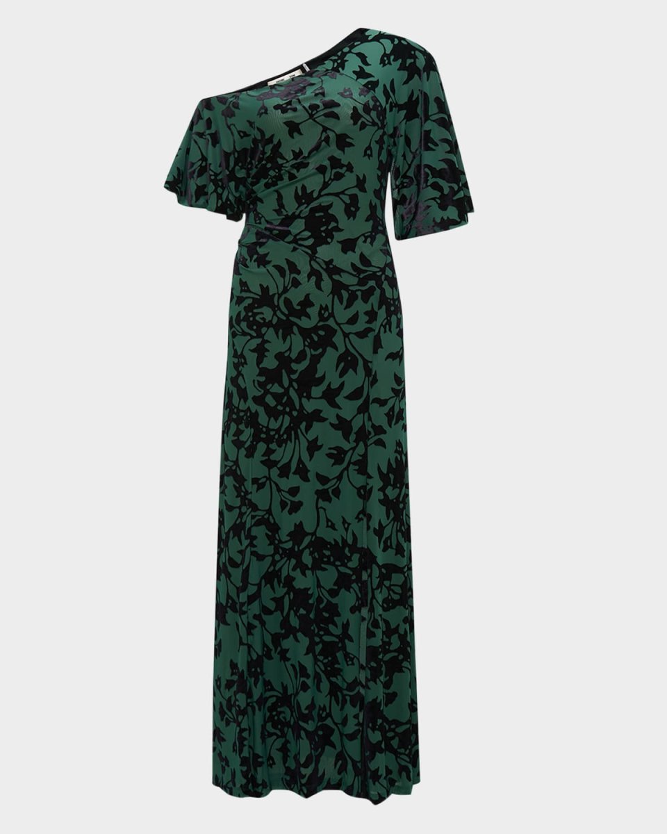 Eleora Flocked One-Shoulder Maxi Dress